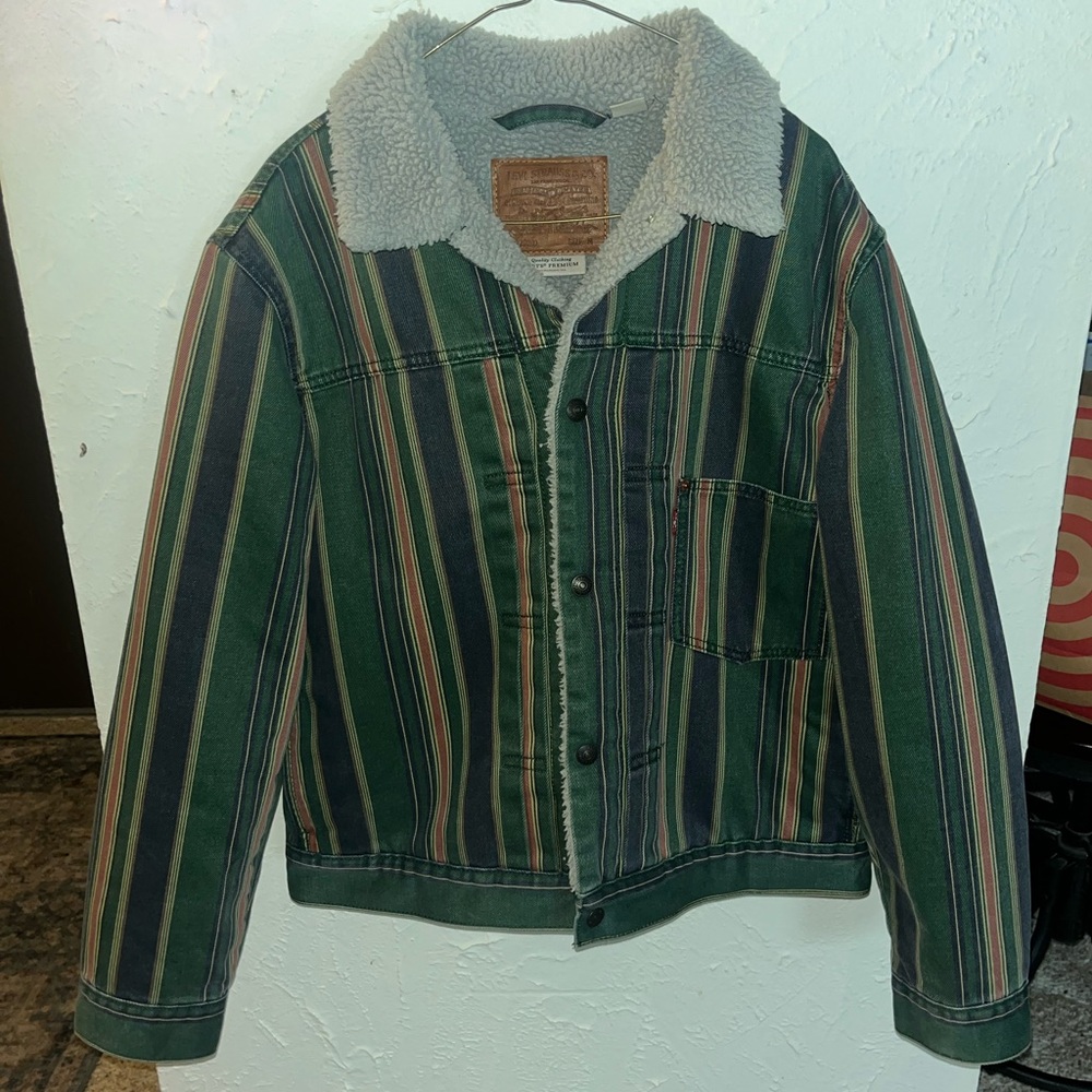 Striped Sherpa-Lined Denim Jacket